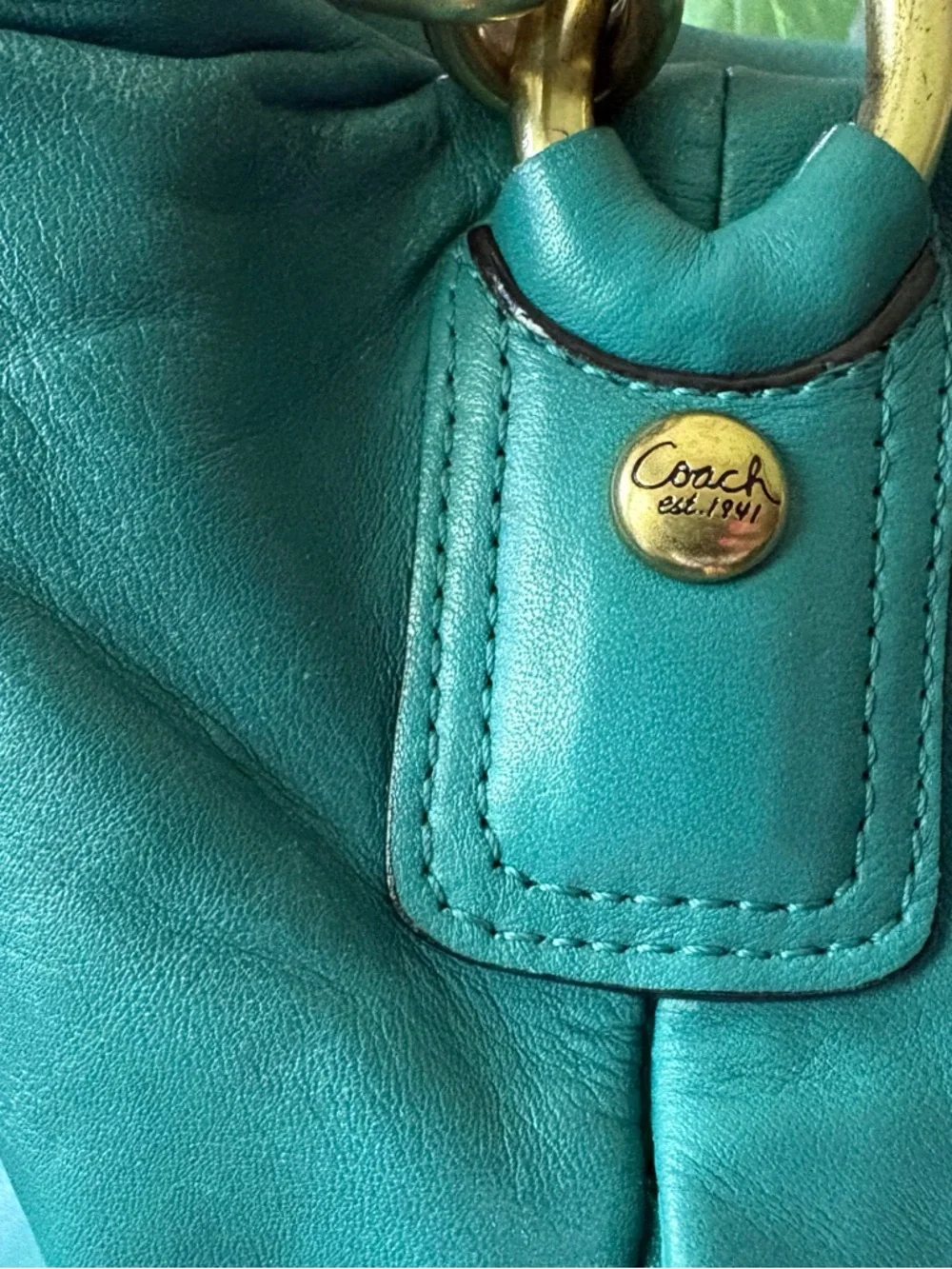 Coach Leather Purse Kristin #L1073-16814 Teal Color Bag Good Condition EUC - Picture 4 of 16